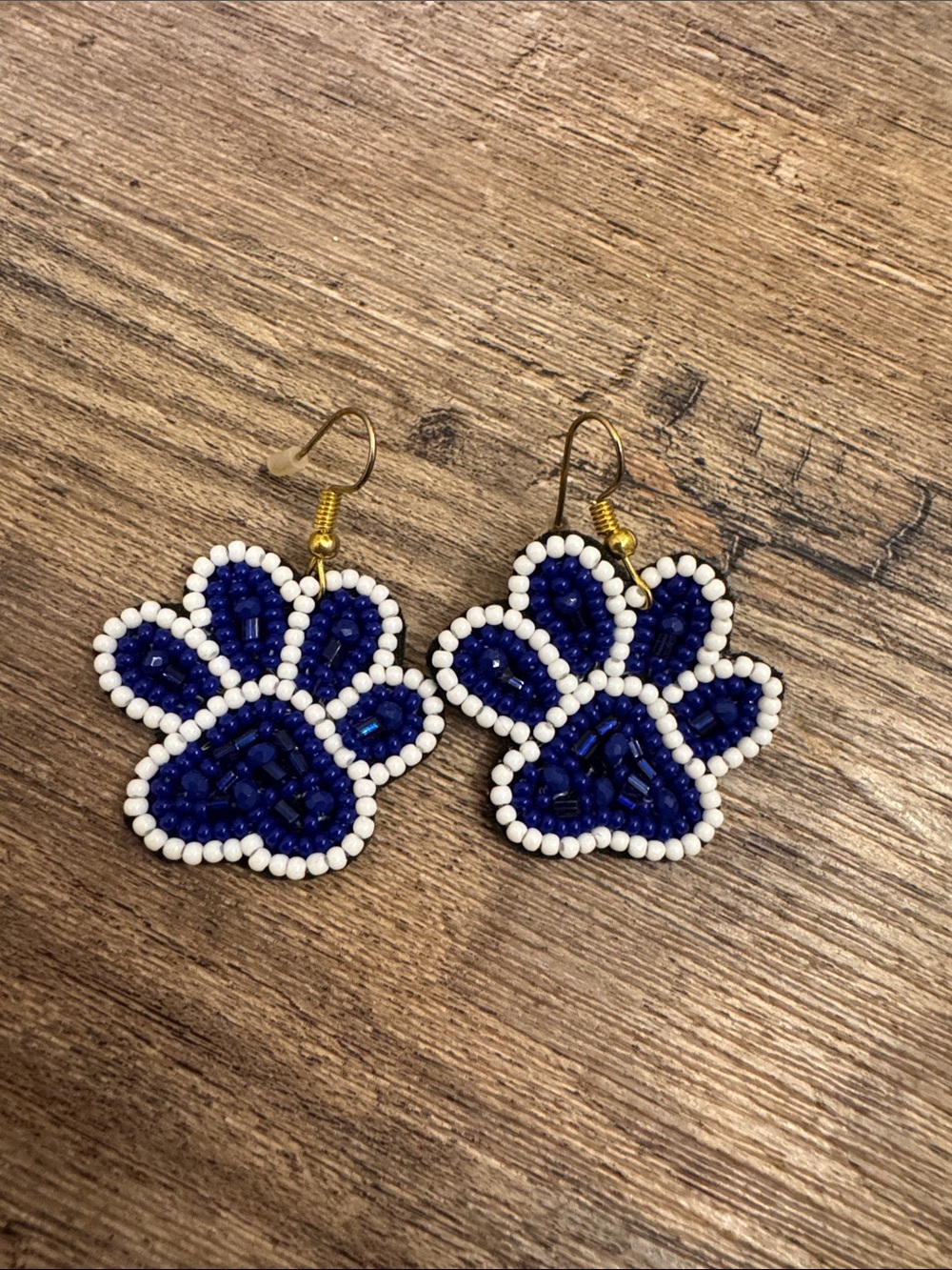 Blue Beaded Paw Print Drop Earrings - Unbranded